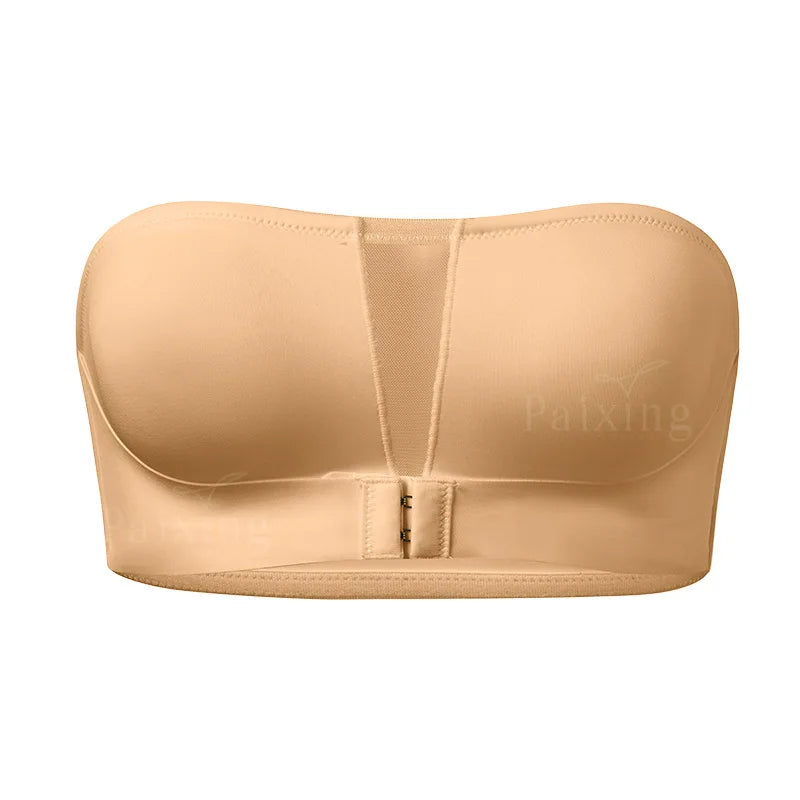 Soft Non-Padded Bras for Women, Strapless, Wire-Free, Seamless, Front Button Bra