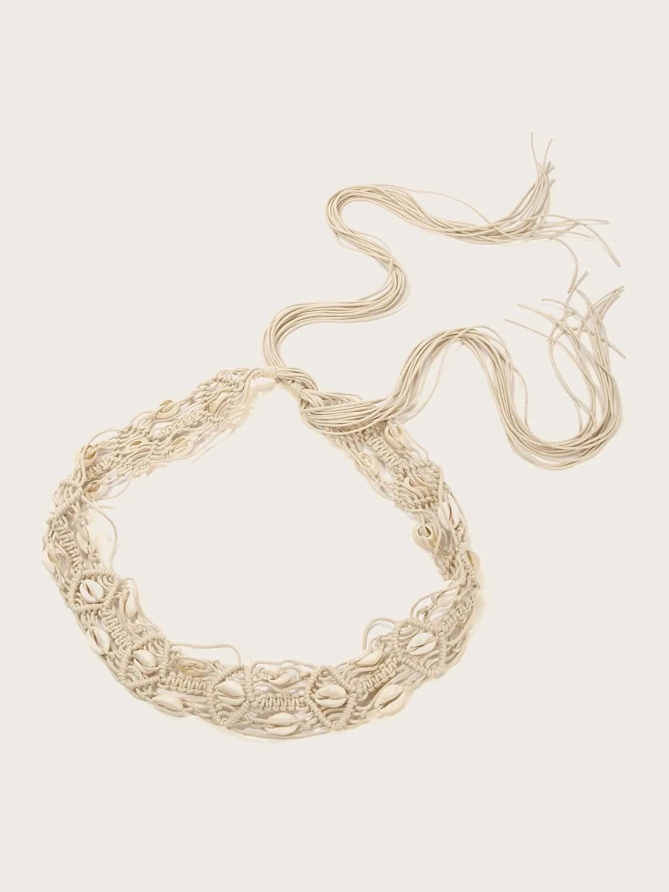 1pc Women Casual Stylish Party Waist Belt with Rope and Small Shell Decorations
