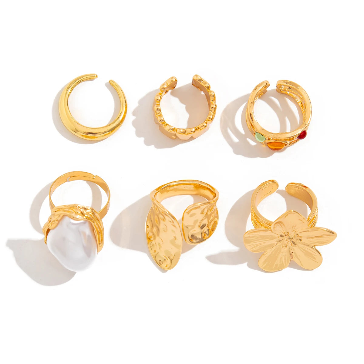 Ingemark 2025 New Irregular Exaggerated Flower Metal Open Rings for Elegant Women