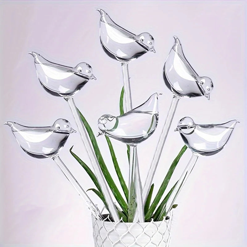 Pack of 5 bird-shaped self-watering globes, perfect for automatic flower watering