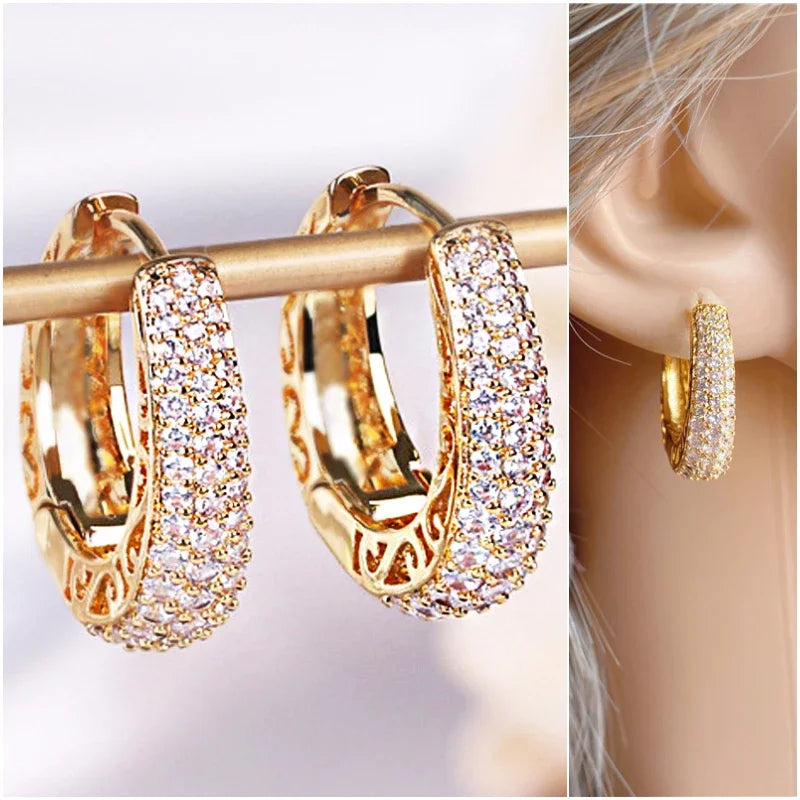 RAKOL Gold Hollow Hoop Earrings for Women with Stunning Cubic Zirconia Stones