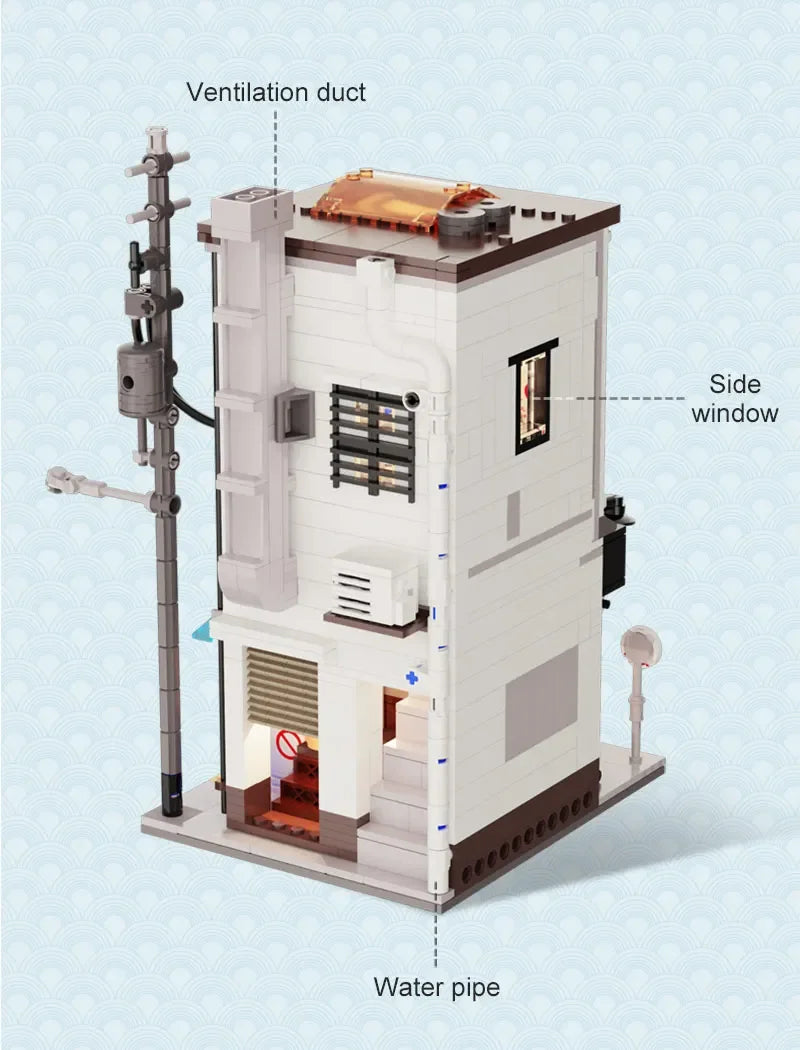 City LED Japanese Steamed Bun House  Bricks Toys cherry blossom Kids Gifts