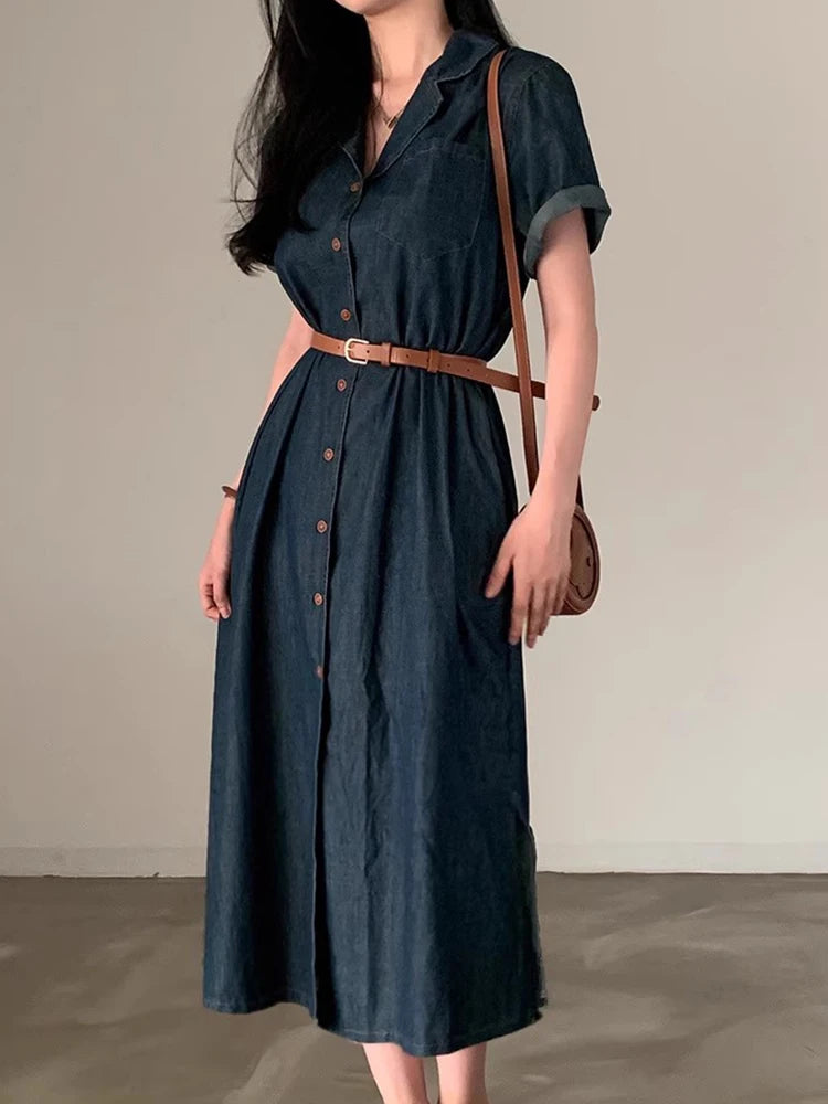 Chic Summer Vintage Slim Fit ort Sve Denim Dr Women High Waist