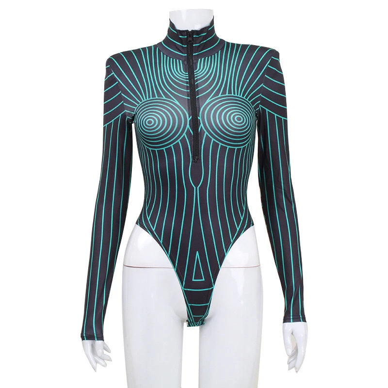 Women's Sexy Long Sleeve Fluorescent Striped Jumpsuit