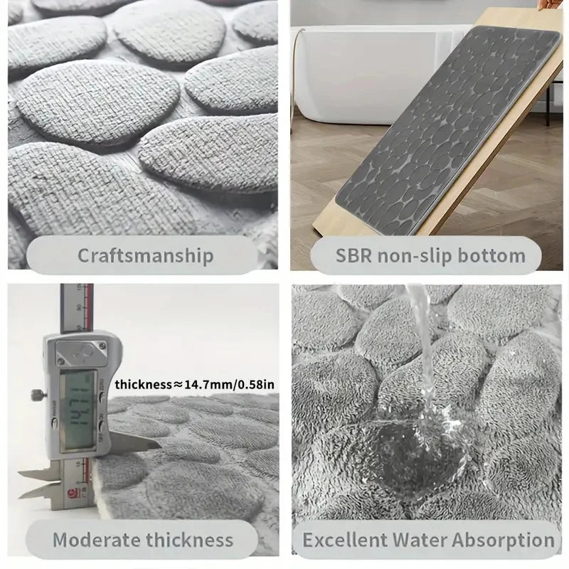 2pcs Embossed Stone Pattern Toilet Mat, Water Absorbent, Non-Slip