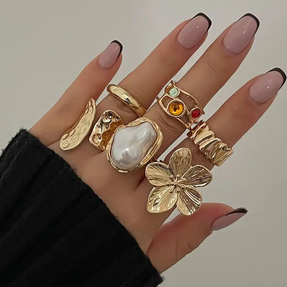 Ingemark 2025 New Irregular Exaggerated Flower Metal Open Rings for Elegant Women