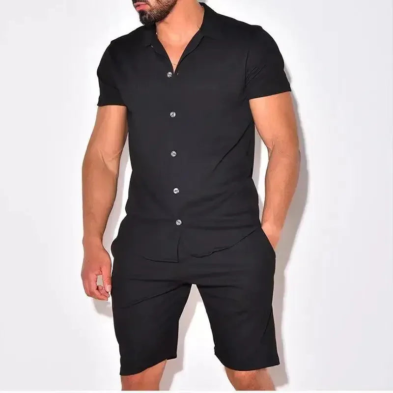 Men's Casual Set, Soft Solid Button Down Shirts
