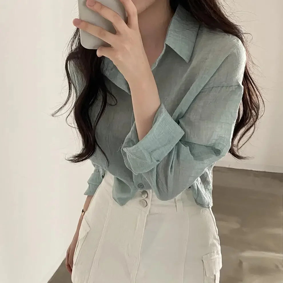 Fashion shirt, simple blouse, thin, pure color, anti-UV, anti-fading shirt