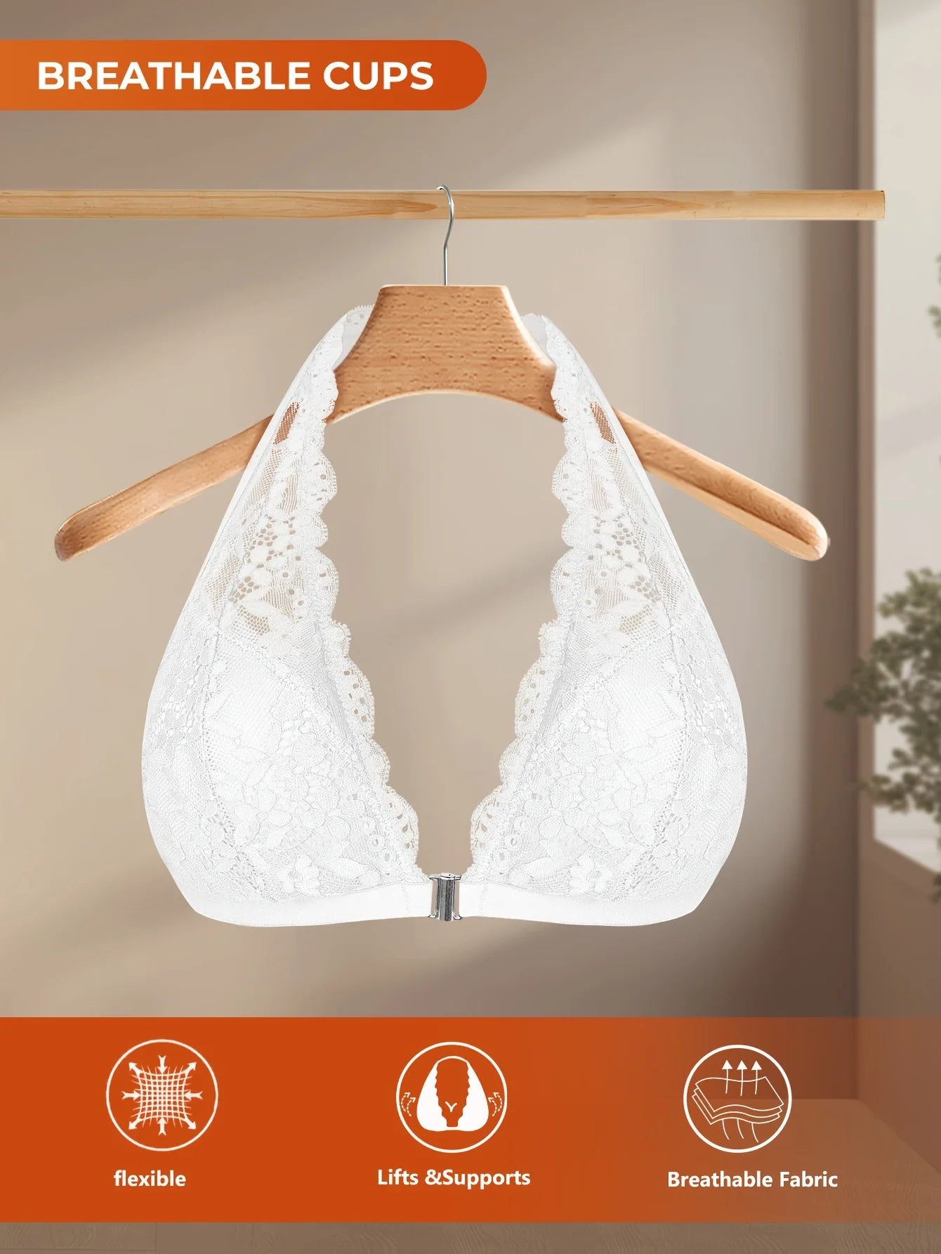 Women's Thin Cup Front Buckle Bra Lace Suspender