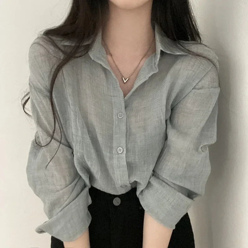 Fashion shirt, simple blouse, thin, pure color, anti-UV, anti-fading shirt