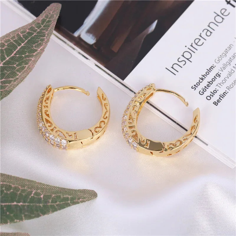 RAKOL Gold Hollow Hoop Earrings for Women with Stunning Cubic Zirconia Stones