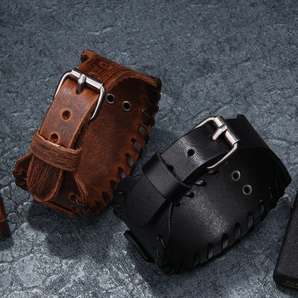 Vintage Viking Braided Leather Bracelet for Men Celtic Wolf Head Bracelet
