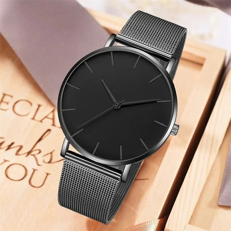 Fashion Ultra Thin Creative Black Stainless Steel Quartz Watches Men Simple Fashion Business Wristwatch Clock Male Relogios