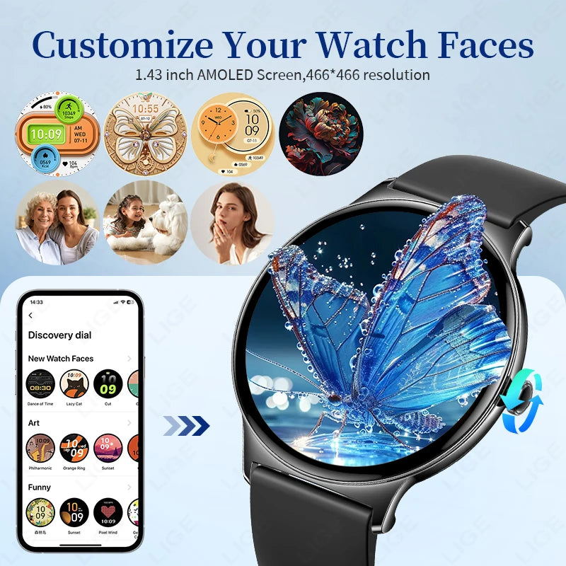 LIGE AMOLED Smart Watch with Healtht Screen, Sports, Fitness
