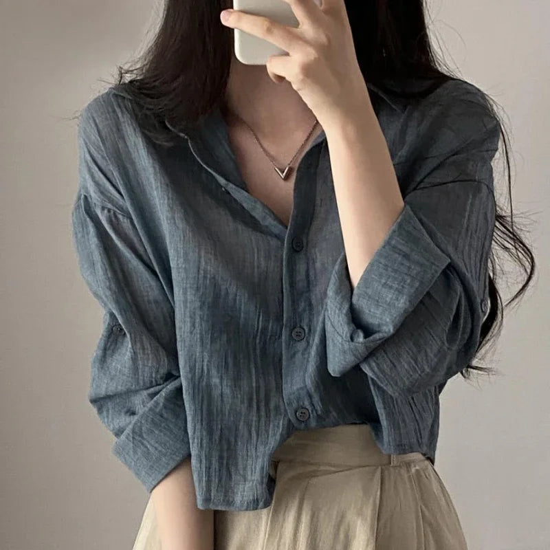 Fashion shirt, simple blouse, thin, pure color, anti-UV, anti-fading shirt